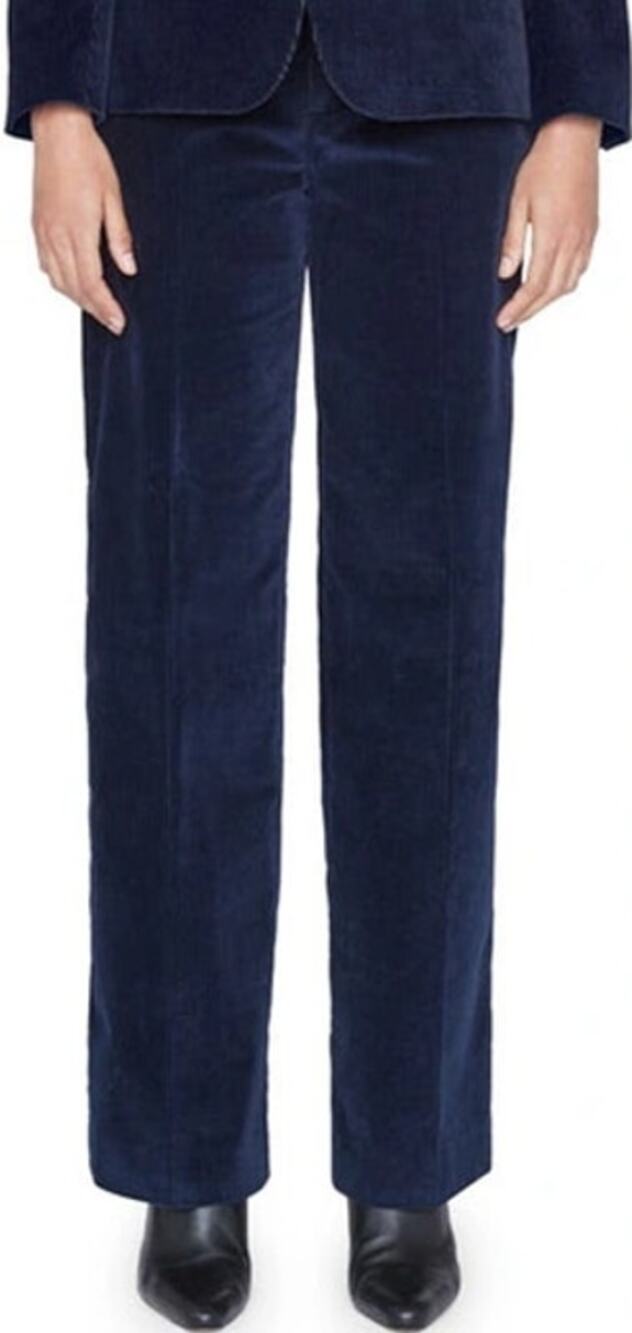 Frame Corduroy Pants Pleated High Waist Stretch Cotton Straight Navy Blue 6